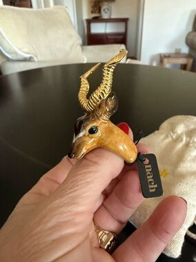 NACH Gold Antelope Statement Ring - Brown Enamel
